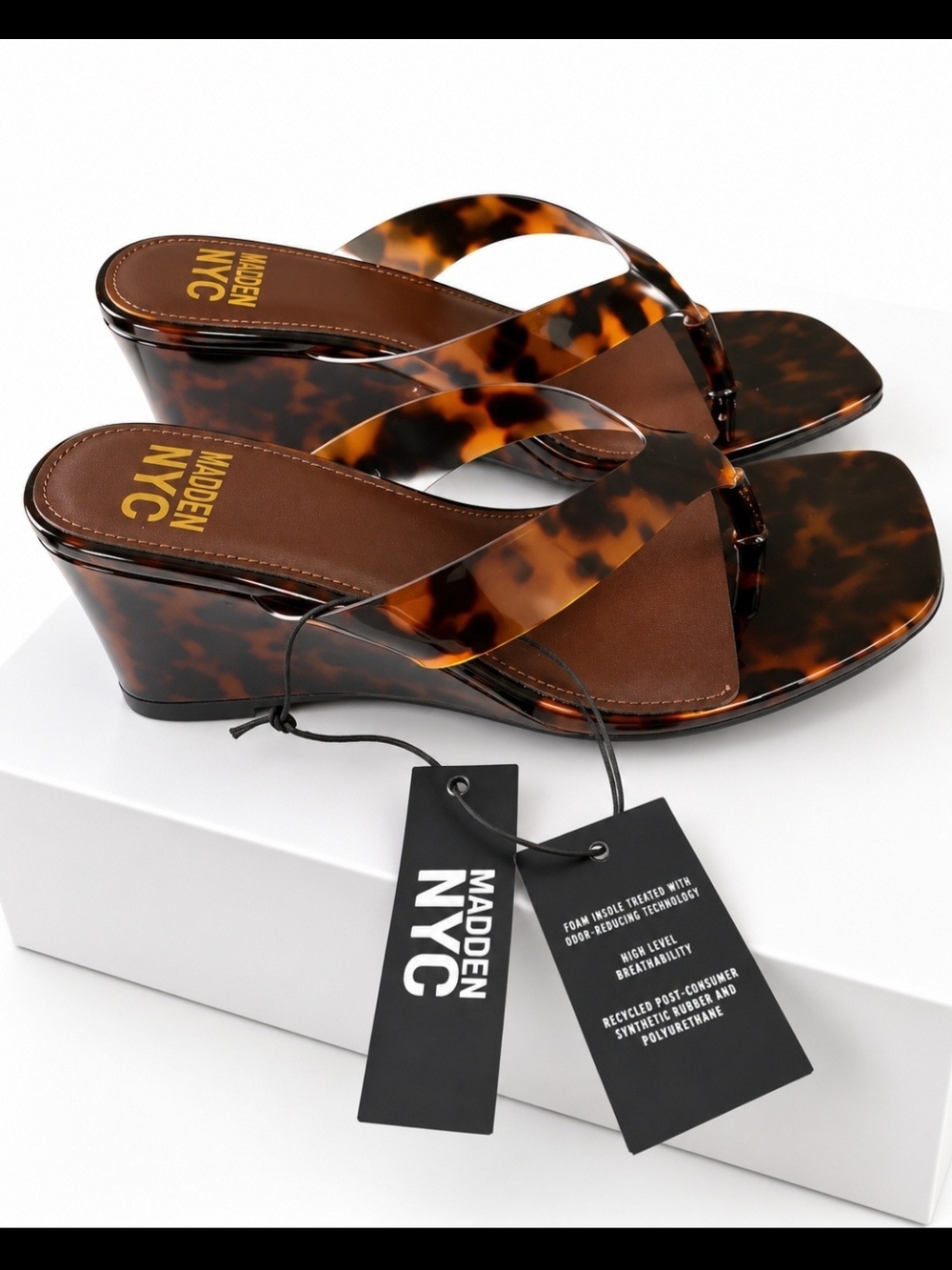 Madden NYC Tortoiseshell Wedge Thong Sandals - Brown